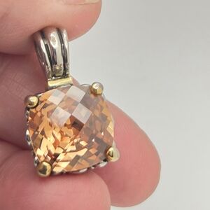 Premier Designs "PDI" Two-Tone Cushion Cut Amber CZ Enhancer Pendant